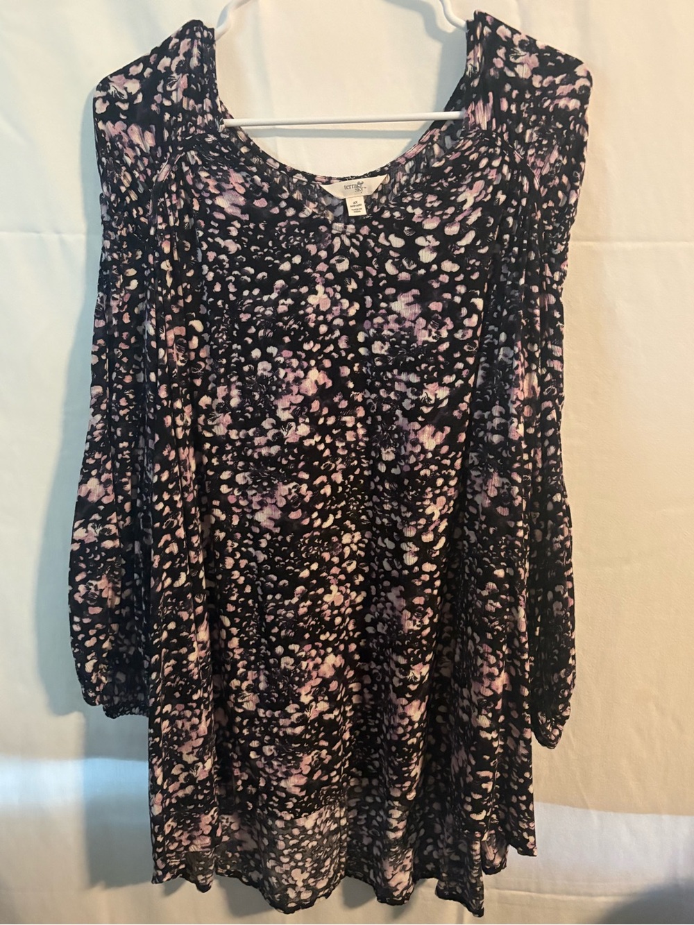 Terra & Sky Black Top with Soft Pink Floral Print